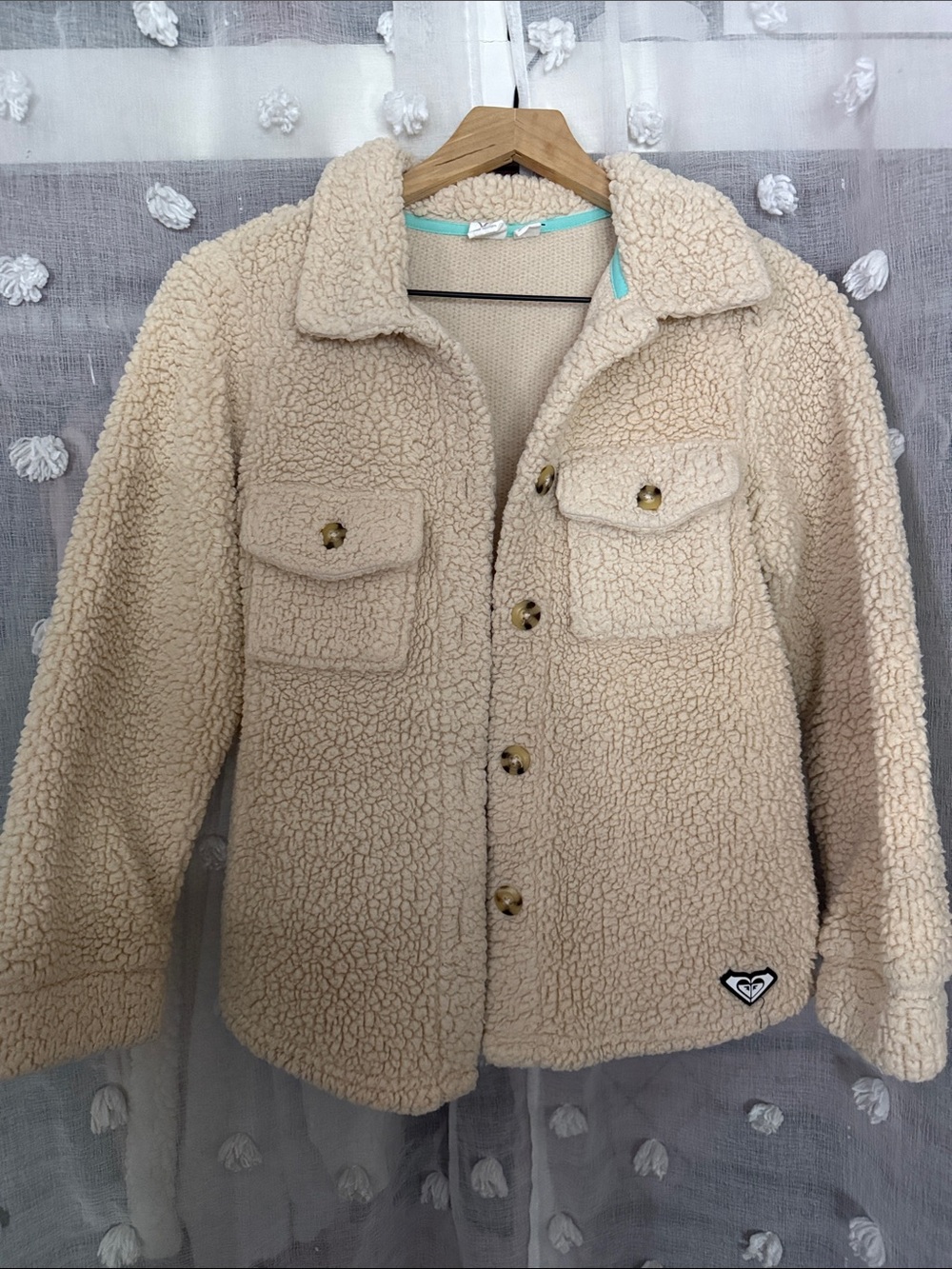 Roxy Cream Sherpa Button-Up Jacket for Kids